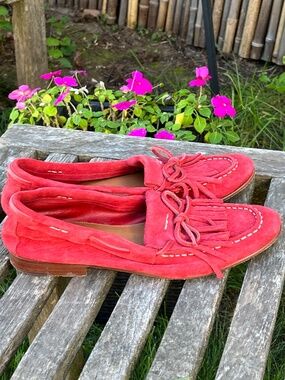 Polo Ralph Lauren Ashtyn Red Suede Kiltie Loafers Women's Size 7 EU 36 or 37 EUC